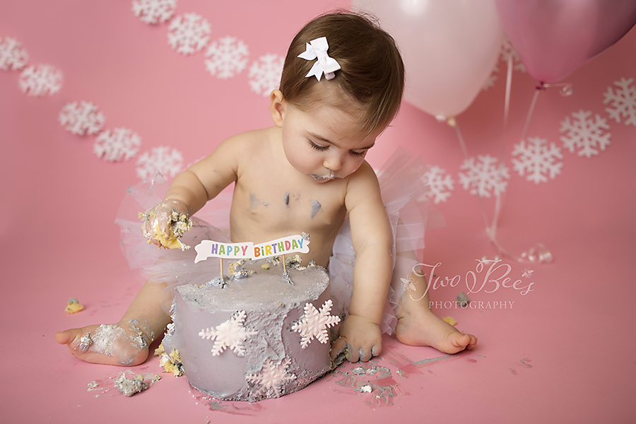 baby girl pink cake smash image
